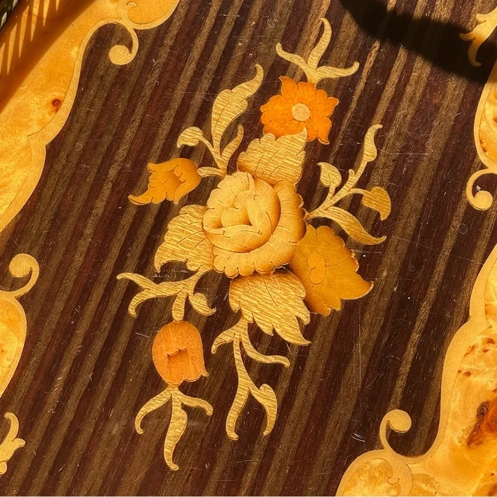 Monumental Italian Marquetry Inlay Serving Tray Oval from Jerusalem